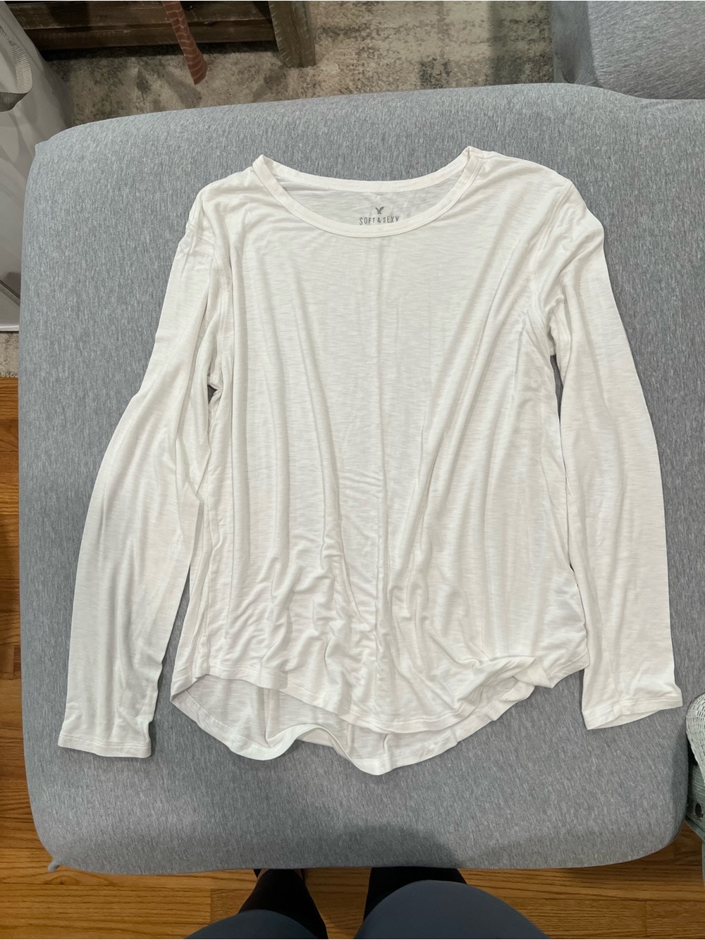 American Age Women's Long Sleeve White Slub Knit Top